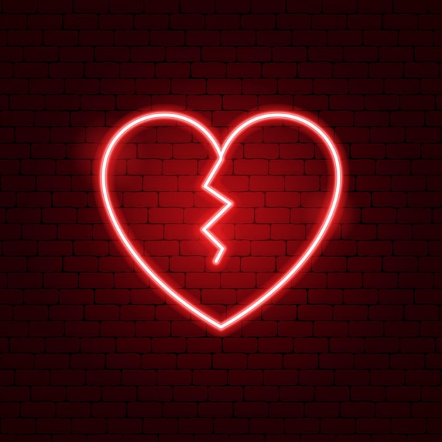 Insegna al neon del cuore spezzato. illustrazione vettoriale di promozione dell'amore.