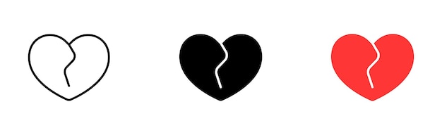 Broken heart set icon Relationships sad upset heal cure betrayal lie deceive Feelings concept Vector icon in line black and colorful style on white background