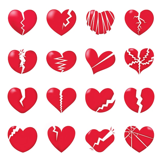 Vector broken heart shapes realistic