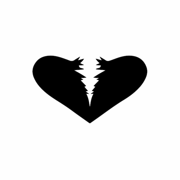 Vettore icona del simbolo del cuore spezzato logo love decal stencil tattoo design piatto illustrazione vettoriale