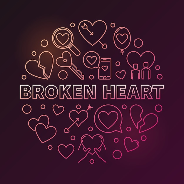 Broken Heart vector round colored linear illustration