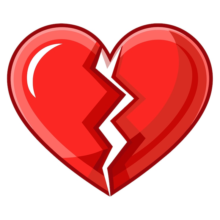 Vector broken heart and wrapped heart vector illustration in red with blue ribbon for valentine day design