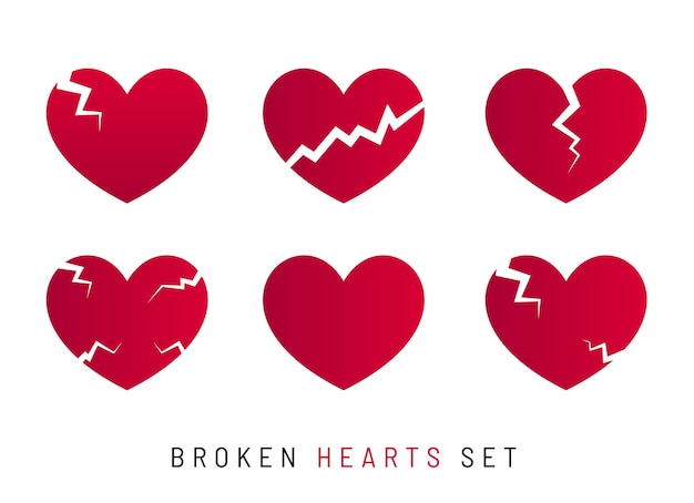 Vector broken hearts set vector, damaged hearts