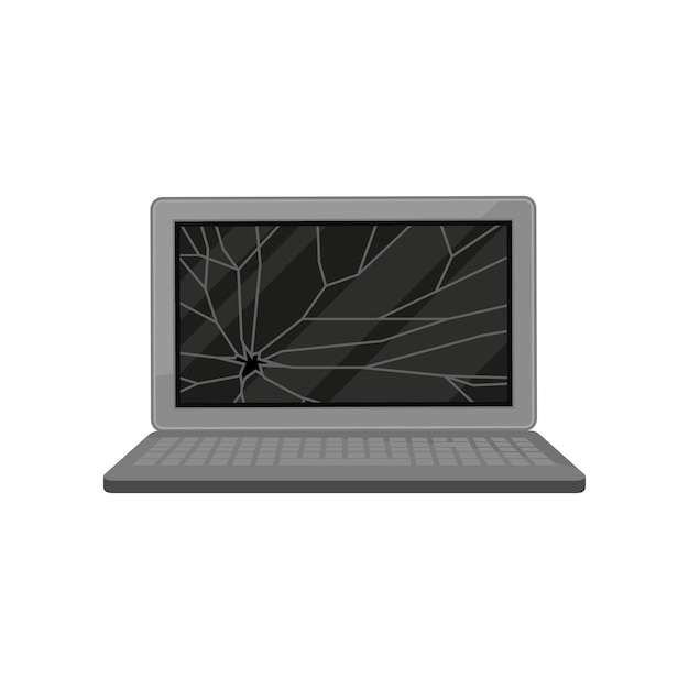 壊れたラップトップコンピュータ 損傷した電子デバイス ベクトル 白い背景に隔離されたイラスト