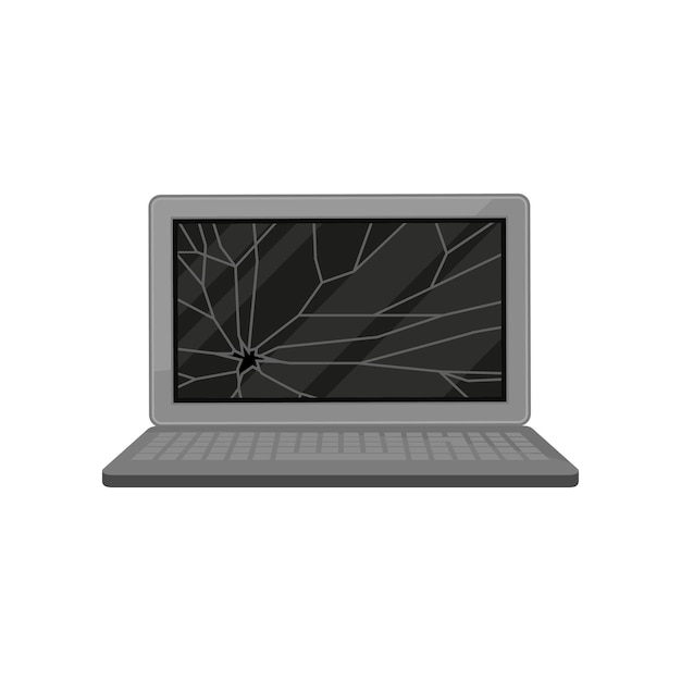 Vector broken laptop computer damaged electronic device vector illustration isolated on a white background