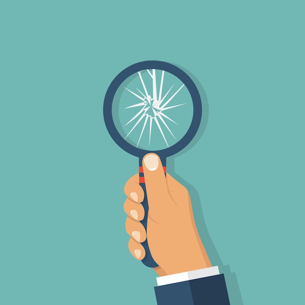 Vector broken magnifying glass vector illustration flat design isolated on background limited review