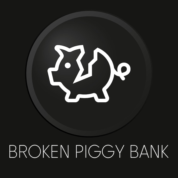 Broken piggy bank minimal vector line icon on 3D button isolated on black background Premium VectorxA