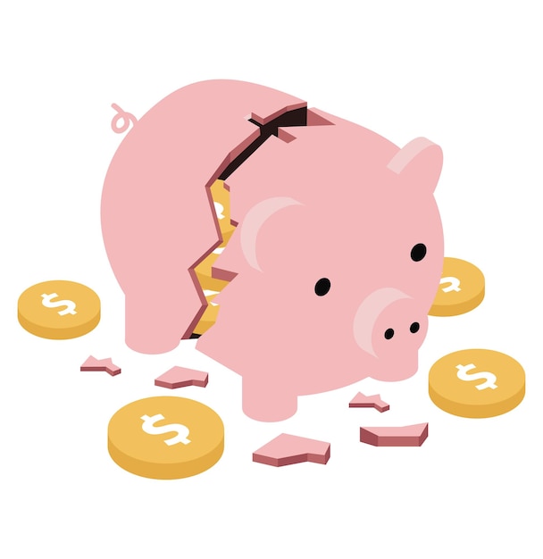 Broken piggy bank money with coins Savings Concept