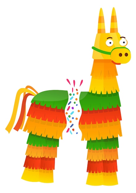 Broken pinata toy Traditional mexican party horse isolated on white background