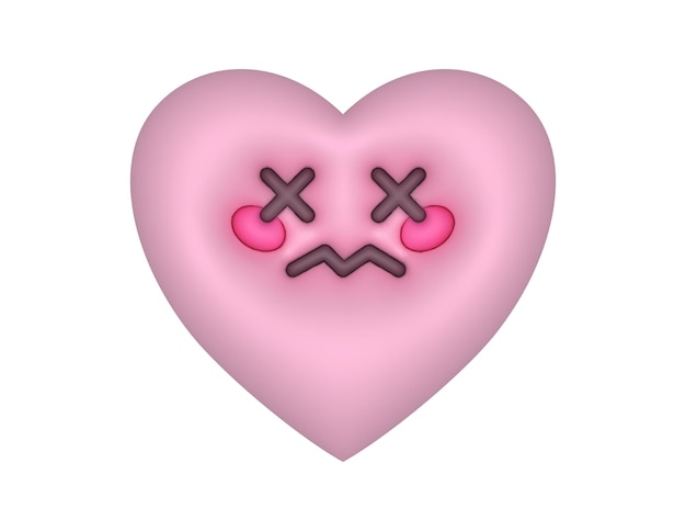 Broken pink cute heart emoji 3d vector design