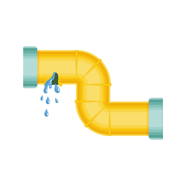 Vector broken pipes with a leak rupture of the pipeline dripping faucet problems with water supply broken pipes wind illustration isolated on white background
