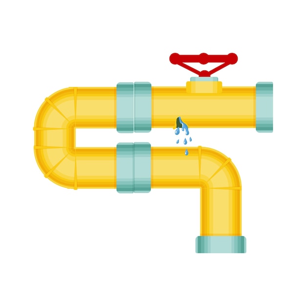 Broken pipes with a leak of steam or lead gas rupture of the pipeline Dripping faucet problems with water supply broken pipes Wind illustration isolated on white background