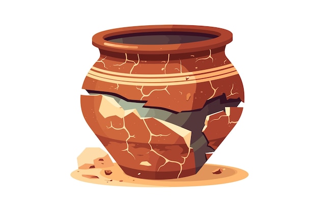 Broken pottery with fractures and clefts vector cartoon flat elements isolated on background