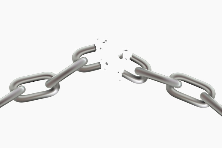 Vector broken realistic silver chain