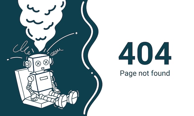 Страница 404 с тематикой сломанного робота не найдена для элемента веб-сайта