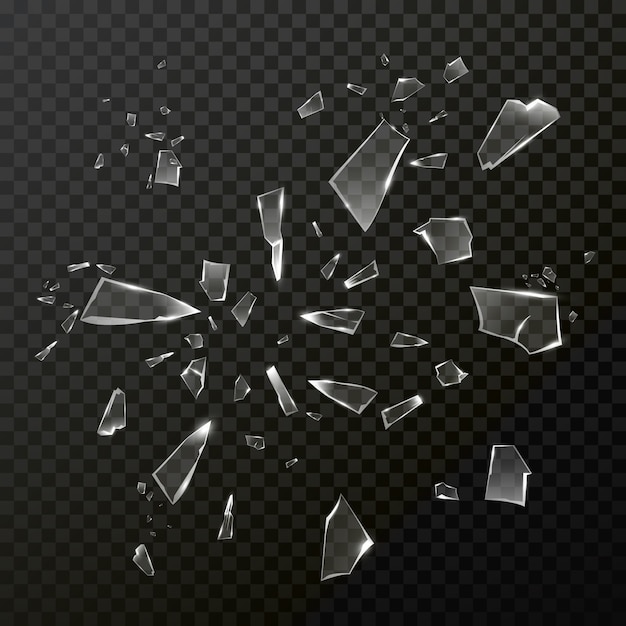 Vector broken shattered glass debris. transparent illustration