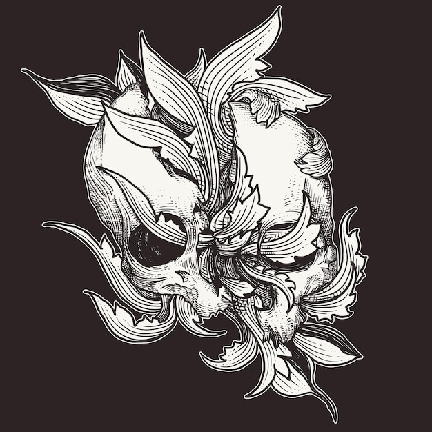 Vector broken skull with flora ornament