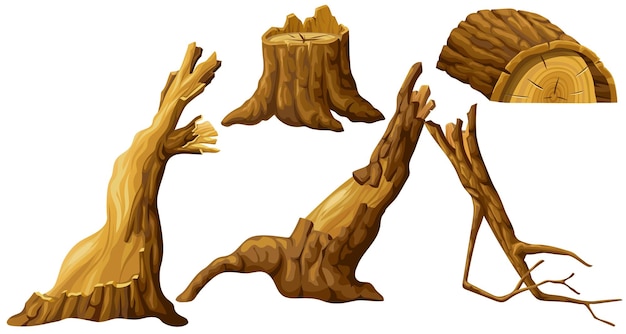 Vector broken stump log cartoon piece of wood