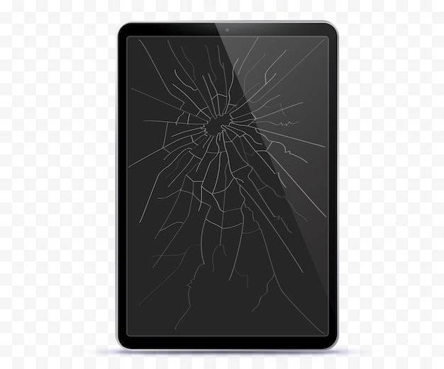 Vector broken tablet computer screen vector illustration with transparent background