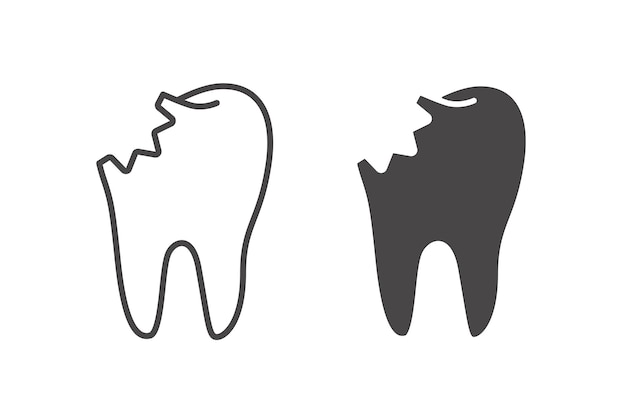 Vettore simbolo del dente rotto simbolo del dento malato simbolo del contorno dente roto lineare sottile