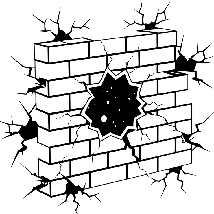 Vector broken wall and walls with cracks illustration black and white