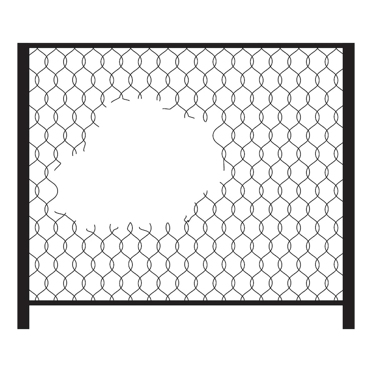 Vector broken wire fence damaged chain link vector barrier security breach concept