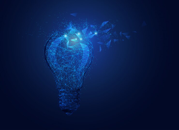 Vector broken wireframe lightbulb