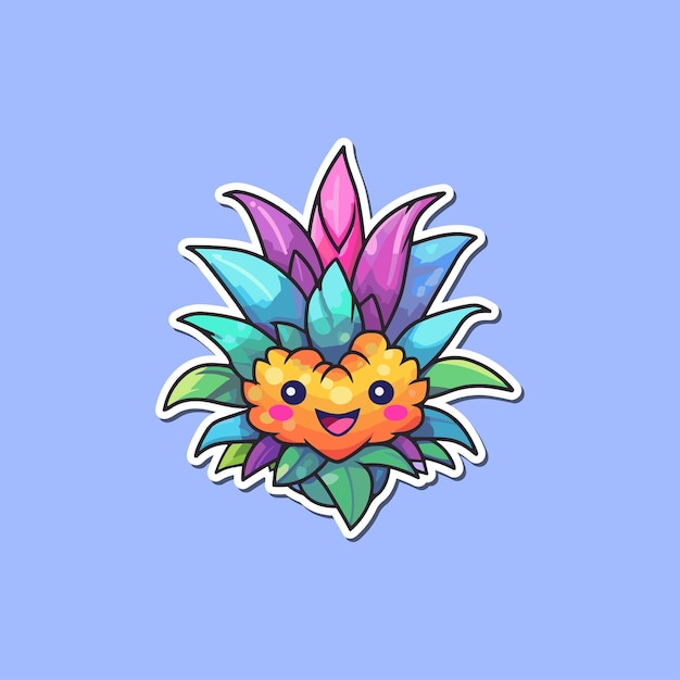 Adesivo di bromelia kawaii illustrazione di cartoni animati