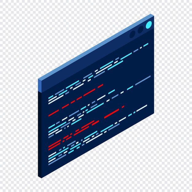 Broncode isometrisch Abstracte programmeertaal en programmacode op een scherm Isometrische technologie
