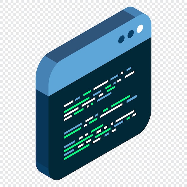Broncode isometrisch Abstracte programmeertaal en programmacode op een scherm Vectorillustratie