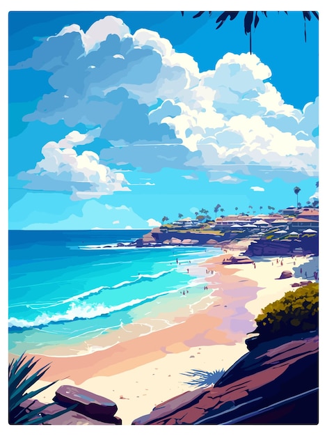 Vettore bronte beach australia vintage travel poster souvenir postcard ritratto pittura illustrazione wpa