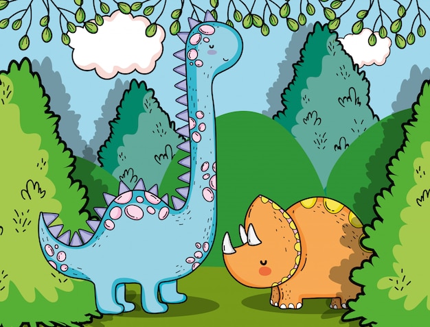 Brontosaurus met triceratops prehistorische dino-dieren