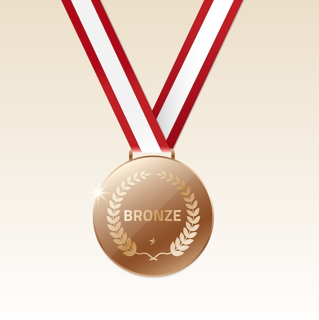 Vector bronze champion medals with ribbon.