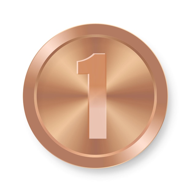 Bronze coin with number one concept of internet icon one medal