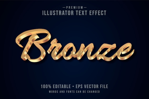 Бронзовый редактируемый трехмерный текстовый эффект или графический стиль с металлическим градиентом