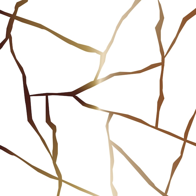 Bronze kintsugi crack vector pattern on white background square texture broken marble pattern effect