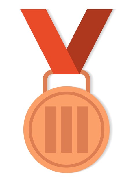 Бронзовые медали с красной лентой плоских векторных иконок для спортивных приложений и веб-сайтов