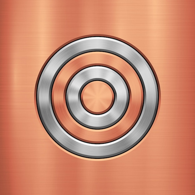 Бронзовый металлический технологический фон с круговыми фасками и полированной матовой металлической текстурой хрома