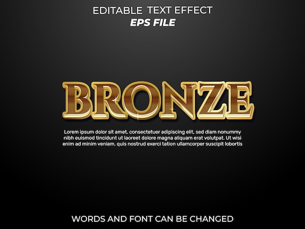 Testo in bronzo effetto font tipografia modificabile modello vettoriale di testo 3d