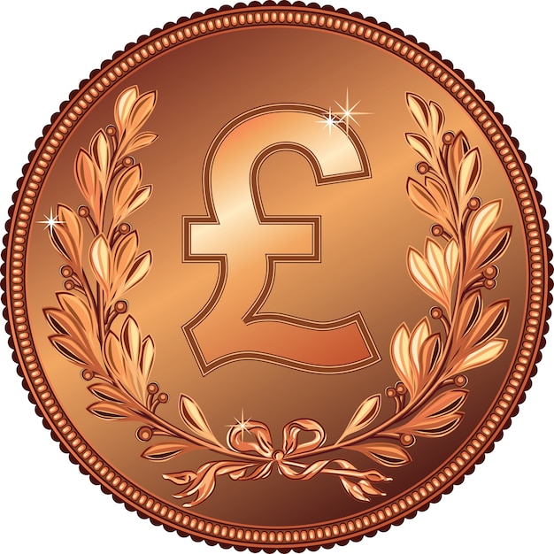 Bronzen money pound munt met een lauwerkrans