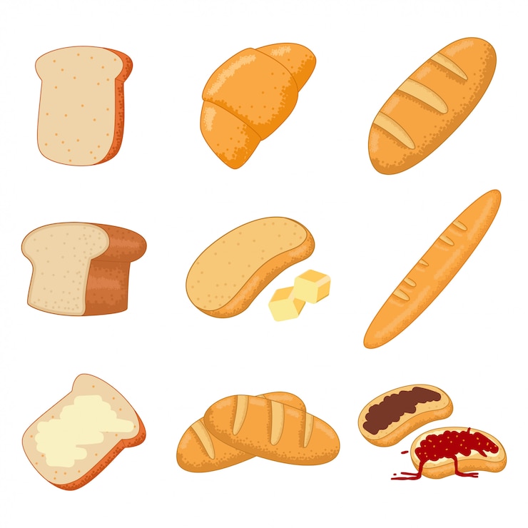 Brood en gebak cartoon set geïsoleerd op een witte achtergrond.