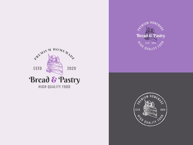 Brood en gebak hand draw logo template met premium vintage typografie