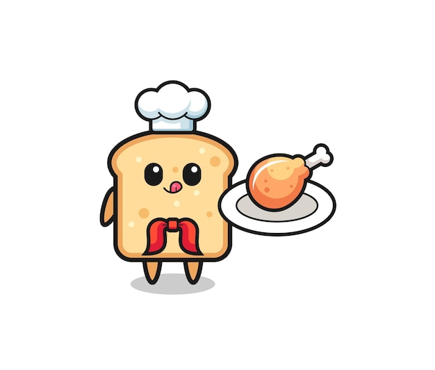 Brood gebakken kip chef-kok stripfiguur schattig ontwerp