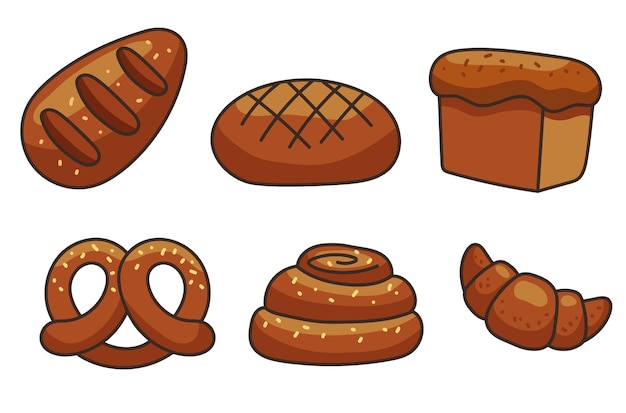 Brood geheel gesneden bakkerij tarwe geïsoleerd set platte grafisch ontwerp illustratie
