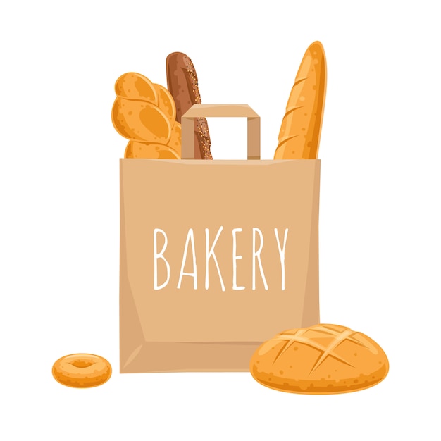 Brood in een papieren zak. bakkerijproducten.