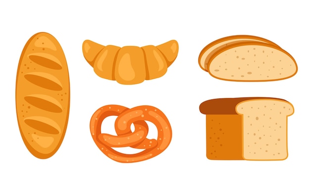 Broodbakkerij gebak geïsoleerde set collectie Vector plat grafisch ontwerp illustratie