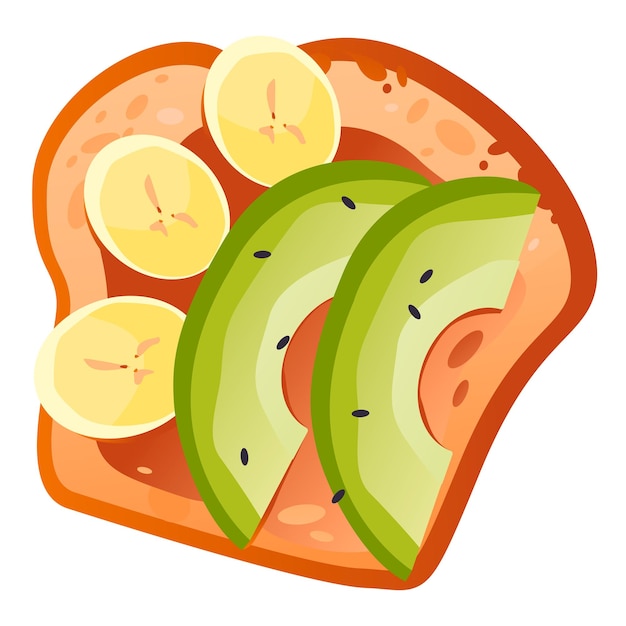 Broodje fruit Brood met avocado en bananen Gezond ontbijt Cartoon vector illustratie