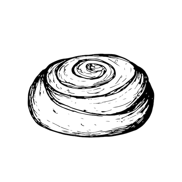 Broodjesschets Cinnabon voor ontbijt Vector hand getekend realistisch gedraaid broodje geïsoleerd