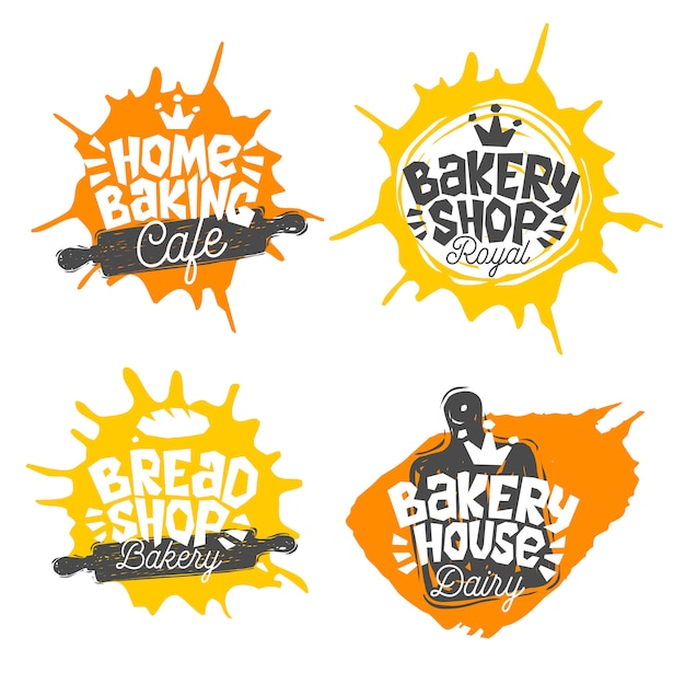 Broodwinkel, bakkerij, bakkerij huis bakken belettering logo embleem embleemontwerp. het beste recept, koksmuts, kroon, garde. hand getekende illustratie.