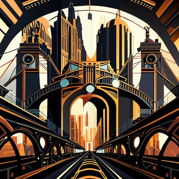 Vector brooklyn bridge futuristic steampunk